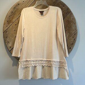 MULTIPLES rayon beige/tan/cream color women's top/tunic-S